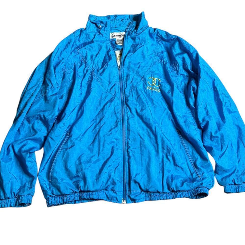 Vintage La Soutten Blue Paris Logo Windbreaker Jacket M